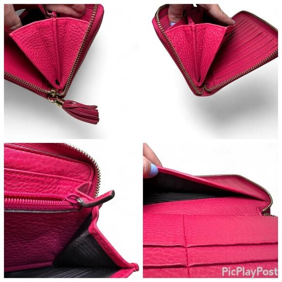 GUCCI Pebbled Leather Soho Zip Around Interlocking G Logo Long Wallet - Pink - Picture 14 of 16